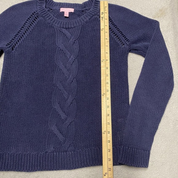 Lilly Pulitzer Sweater Medium Blue Cable Knit Crewneck Preppy Cotton - Picture 4 of 7